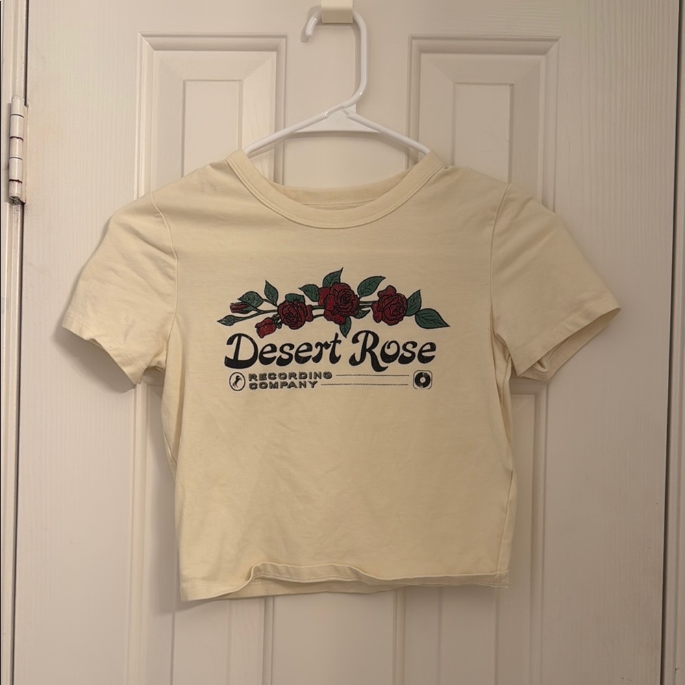 Desert Rose Crewneck Tee - Cream with Red Floral Graphic
